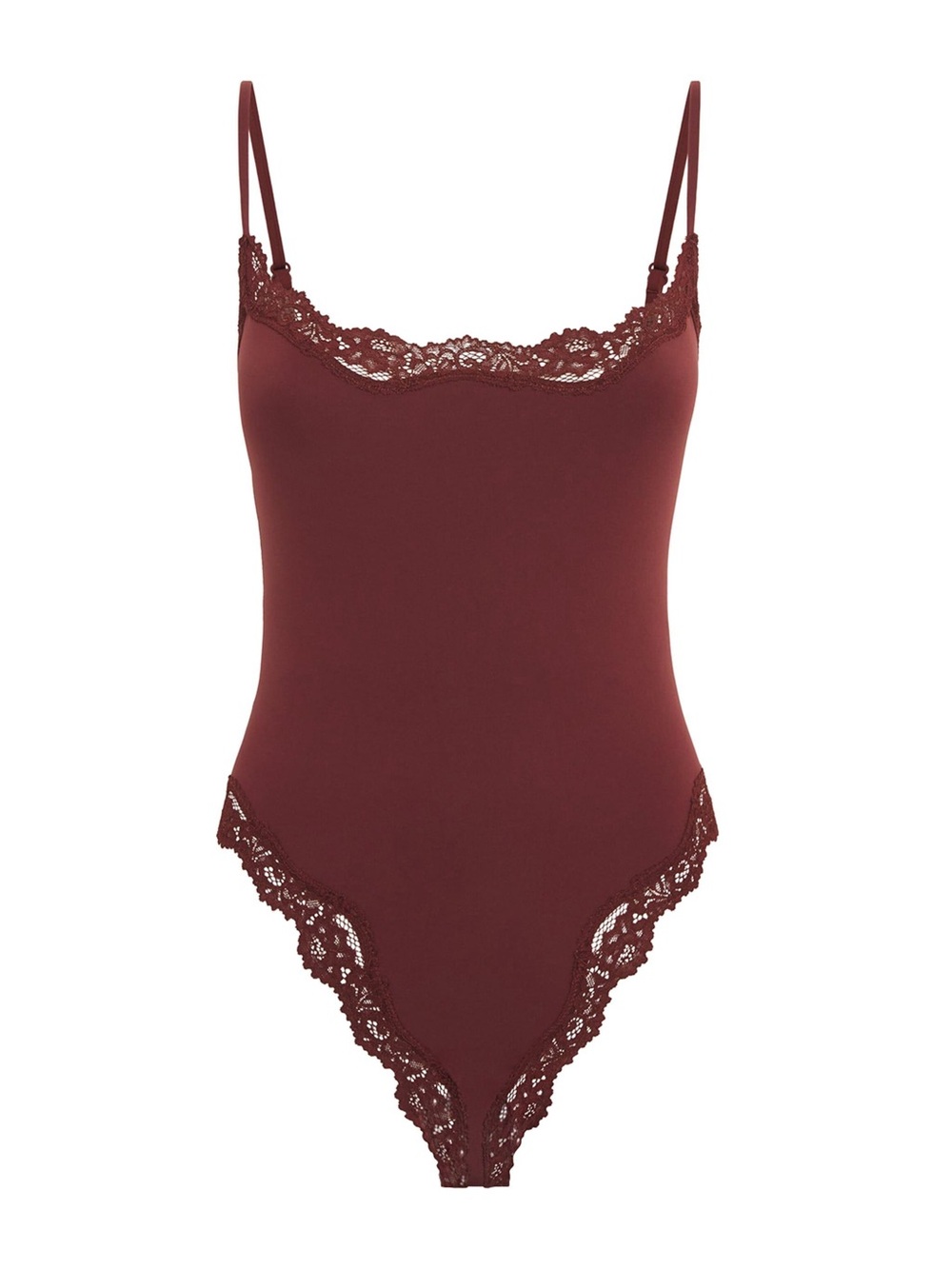 SKIMS Lace-Trim Bodysuit in Burgundy